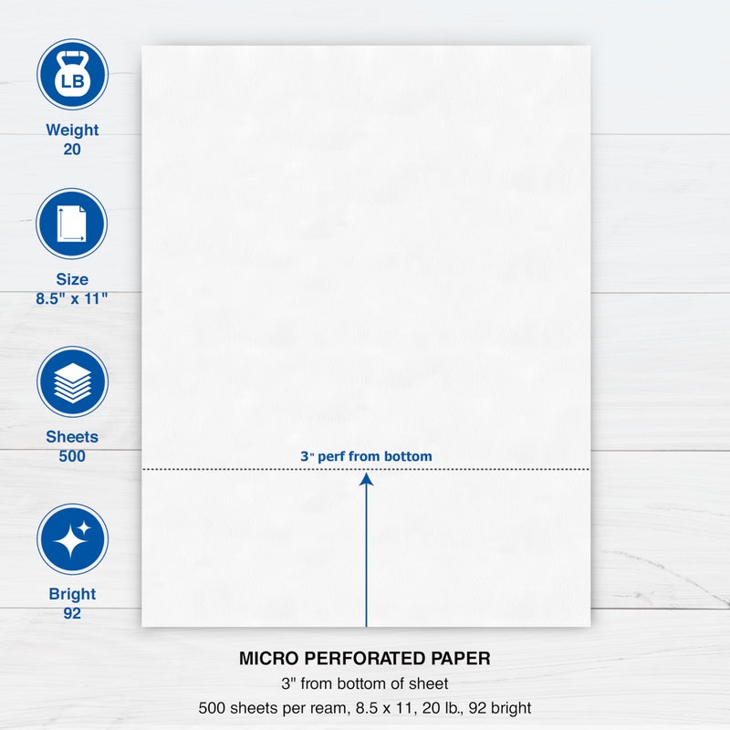 PrintWorks ورق مثقوب أفقي احترافي 3" من برينت ووركس 8.5" × 11" - مثالي للاستخدام مع W-2 و 1099 و البيانات - صنع في الولايات المتحدة الأمريكية - 500 ورقة - 24 رطل - متوافق مع الطابعات - أبيض (04168) - Image 3
